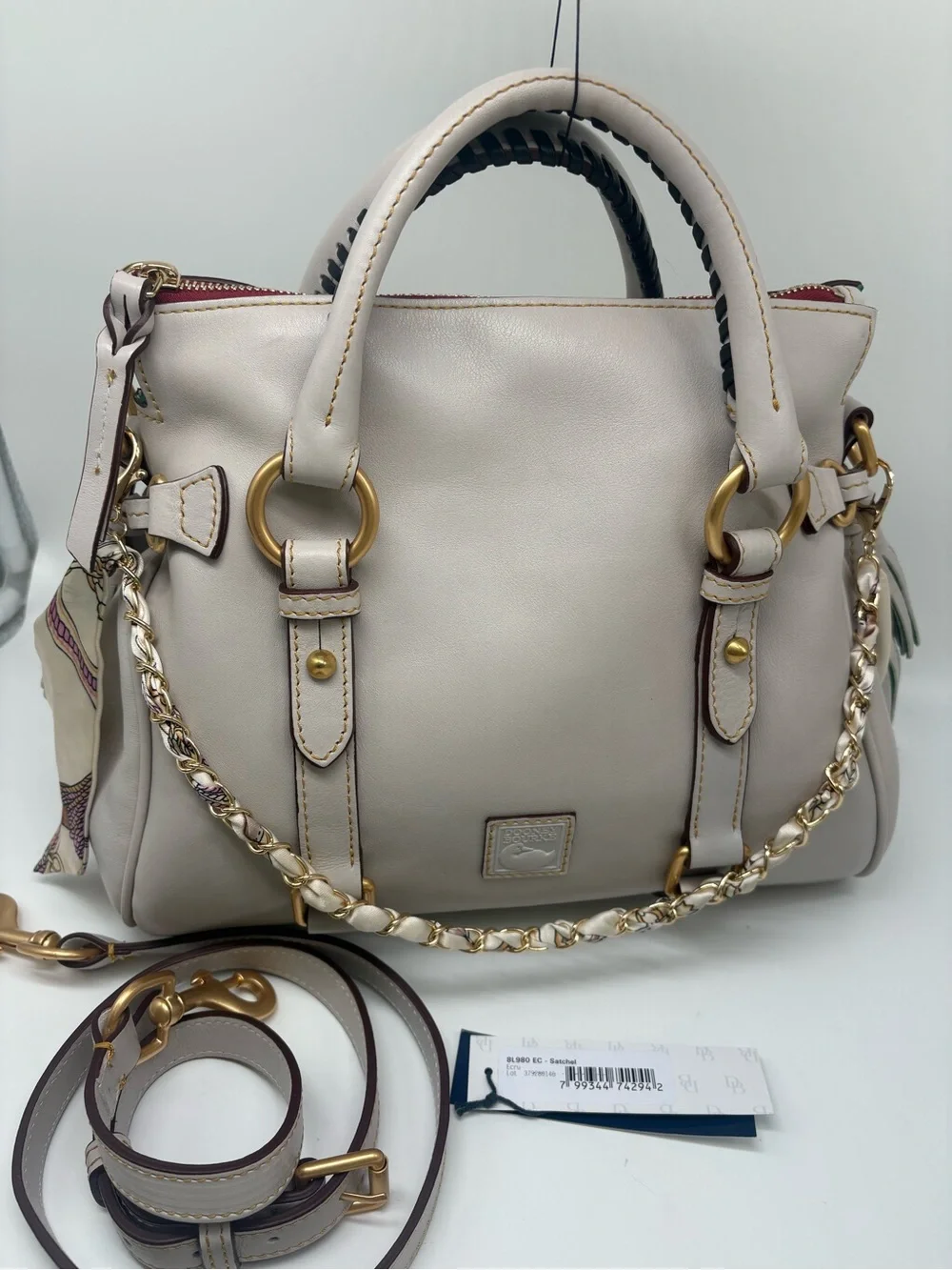 Dooney & Bourke Florentine Ecru Leather Satchel New